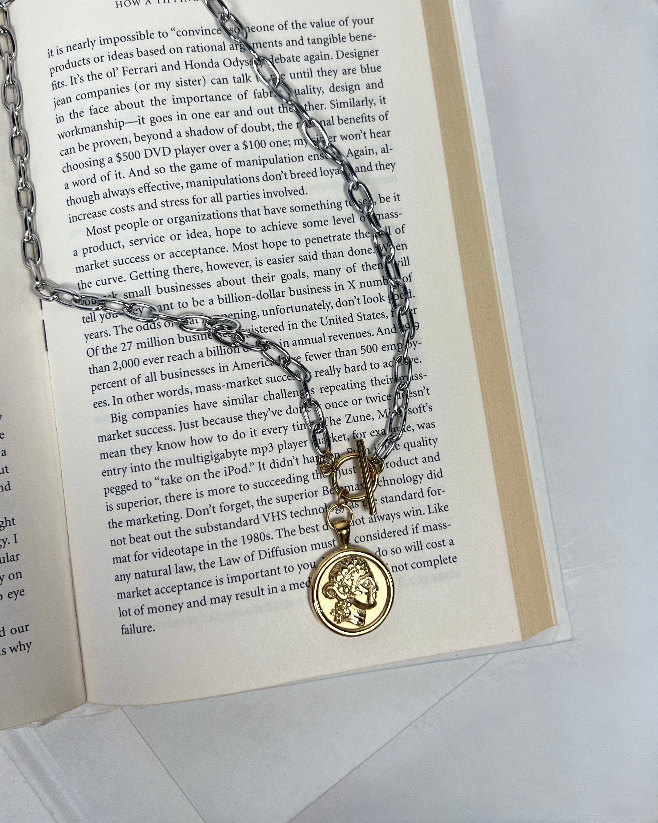 Two Tone Coin Necklace : Hypoallergenic and Water Resistant