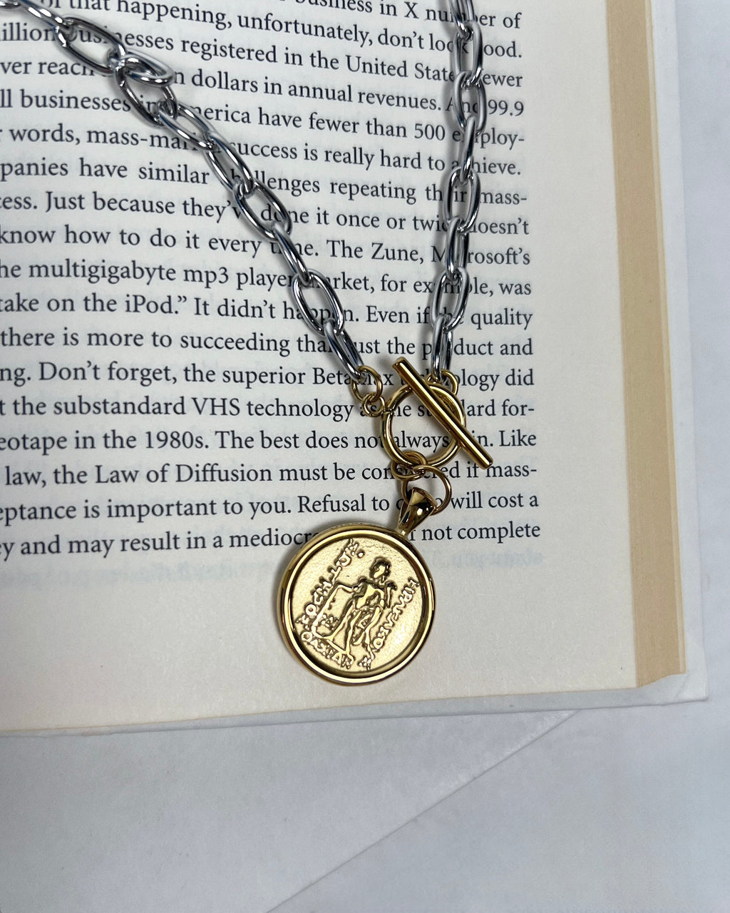 Two Tone Coin Necklace : Hypoallergenic and Water Resistant