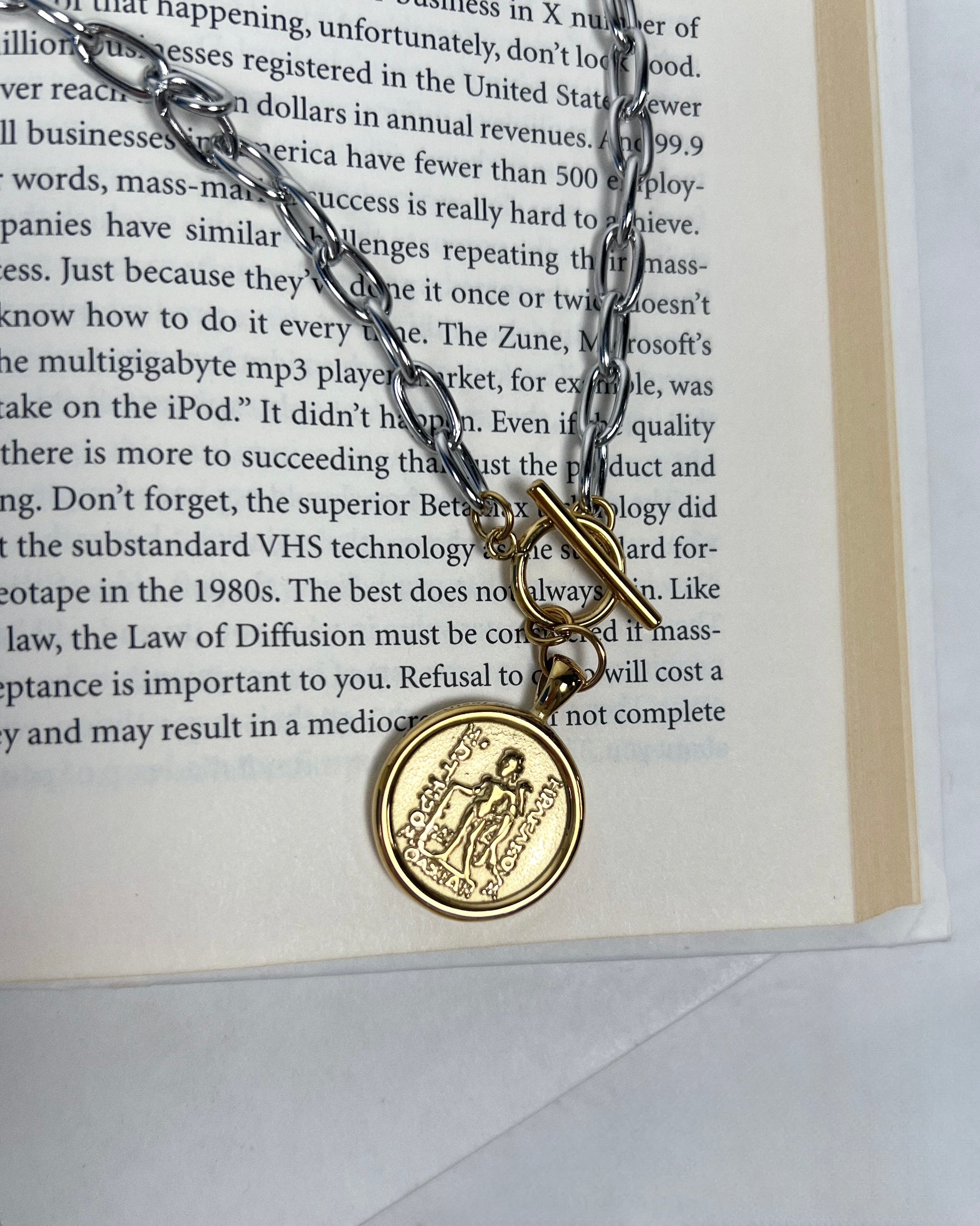 Two Tone Coin Necklace : Hypoallergenic and Water Resistant