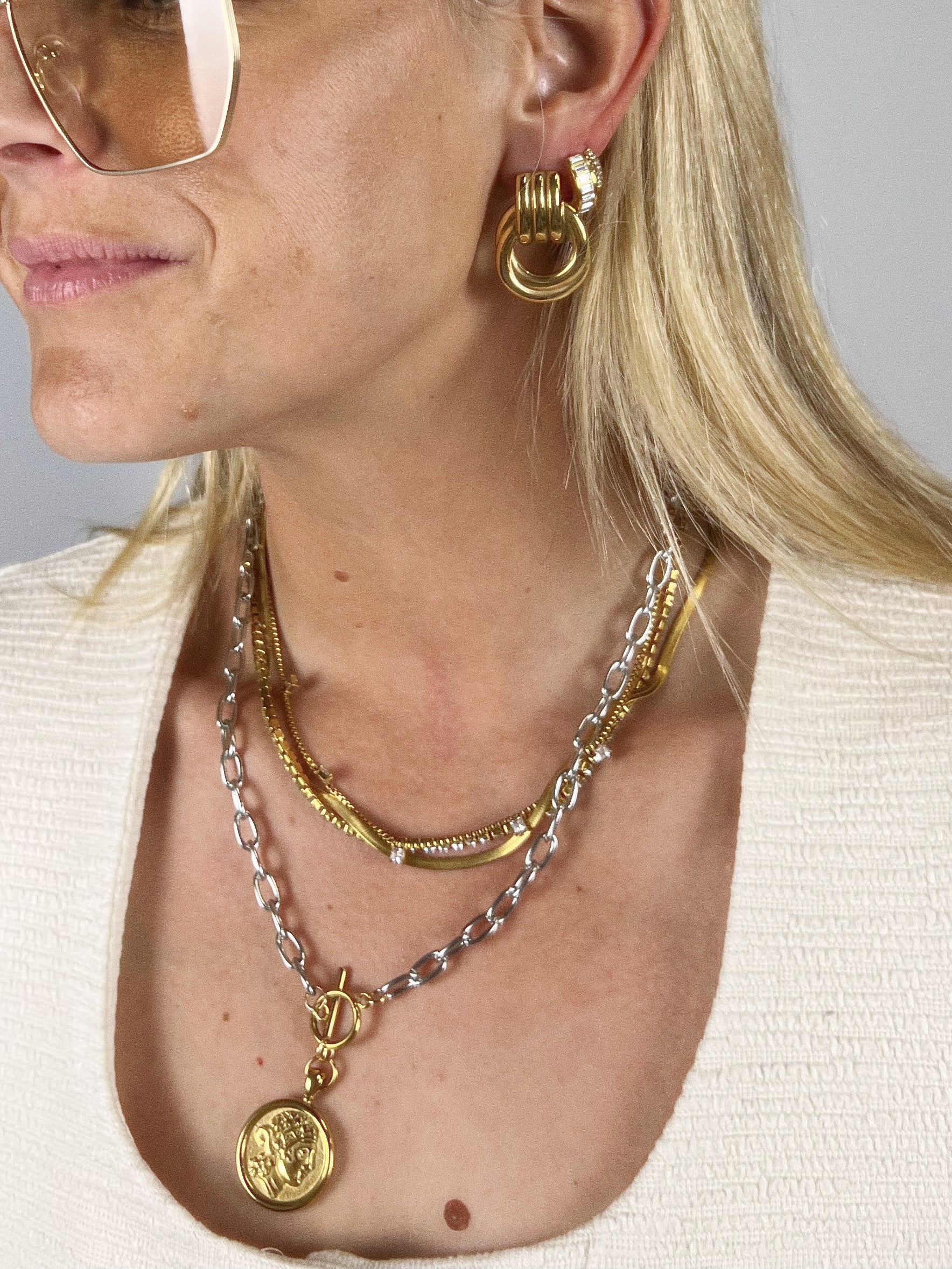 Two Tone Coin Necklace : Hypoallergenic and Water Resistant