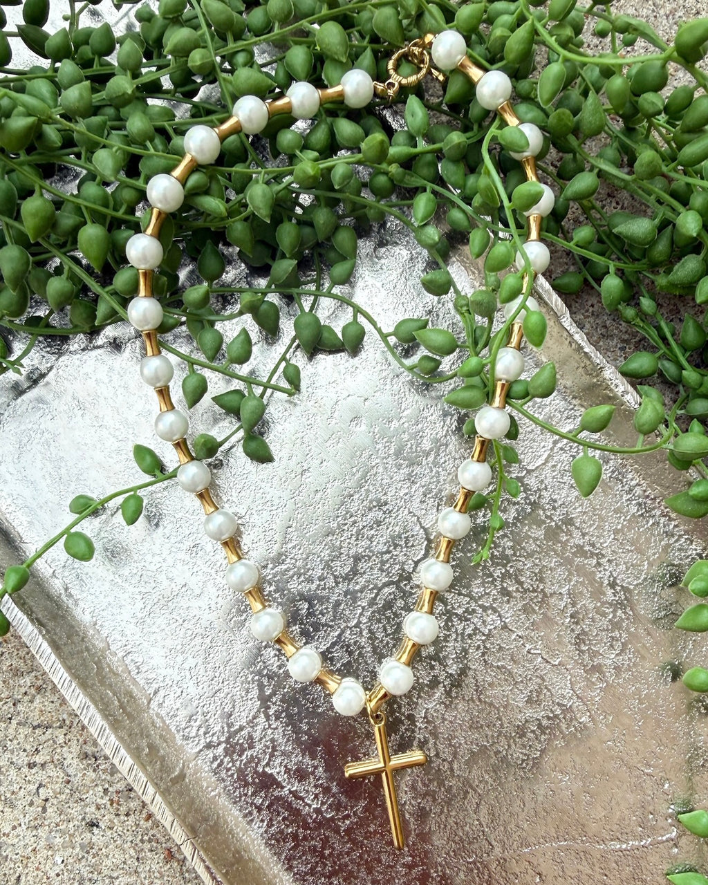 Lolly Beaded Cross Necklace : Hypoallergenic and Water Resistant