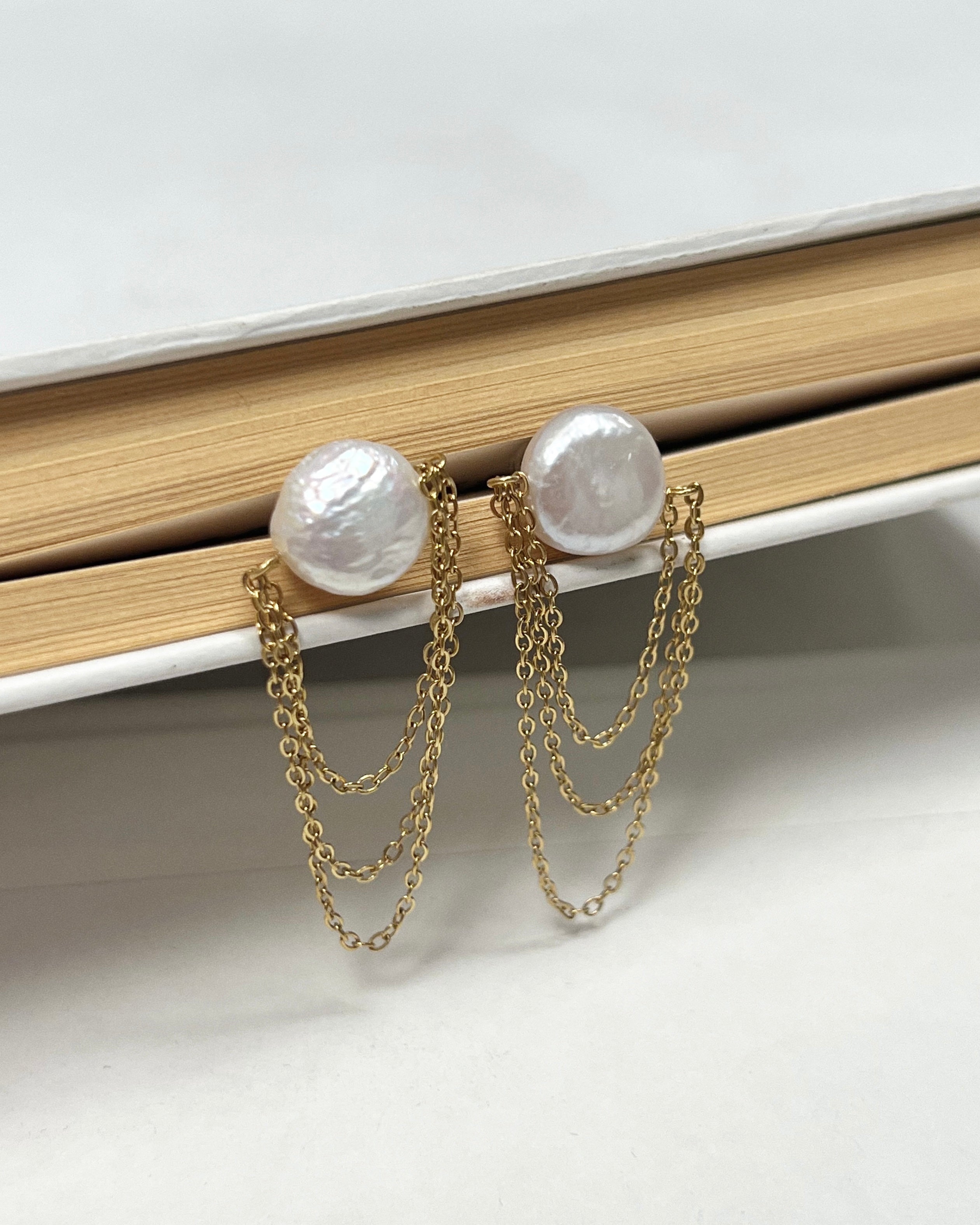 Claire Pearl Chain Stud : Hypoallergenic and Water Resistant