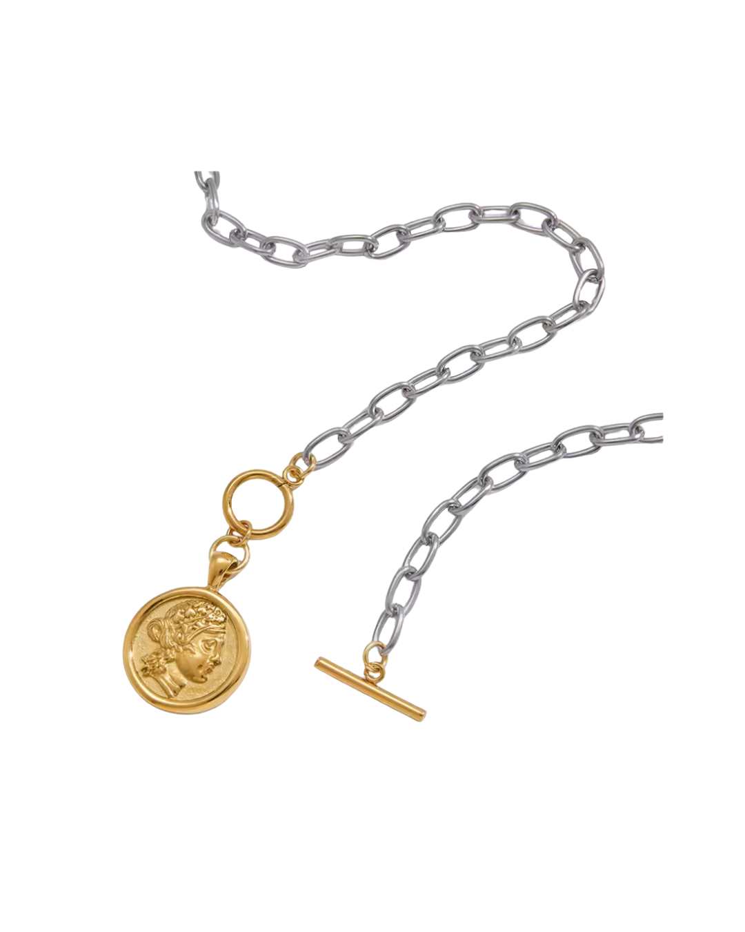 Two Tone Coin Necklace : Hypoallergenic and Water Resistant