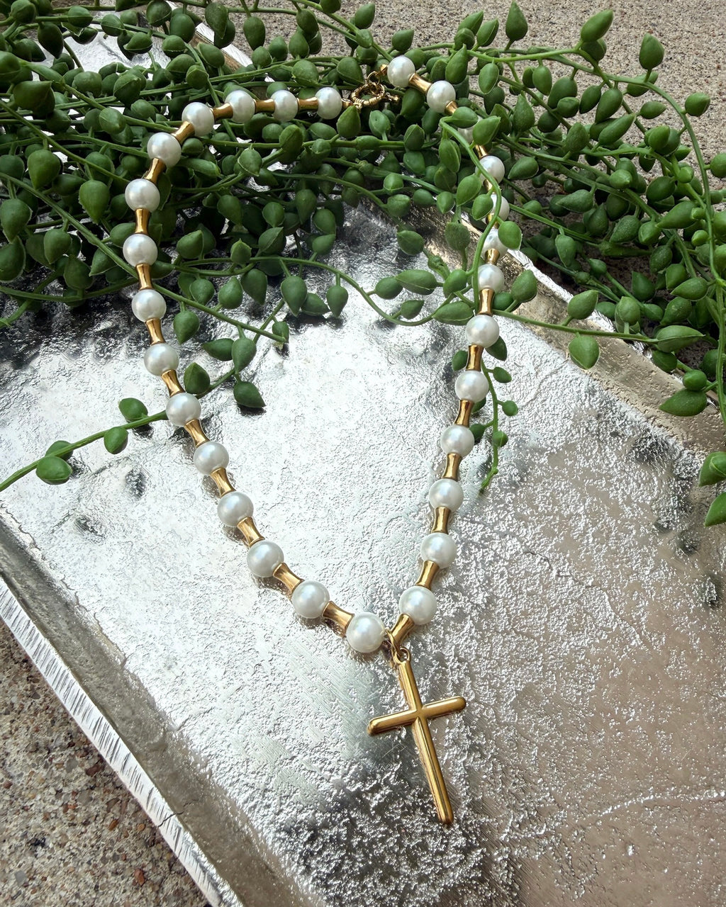 Lolly Beaded Cross Necklace : Hypoallergenic and Water Resistant