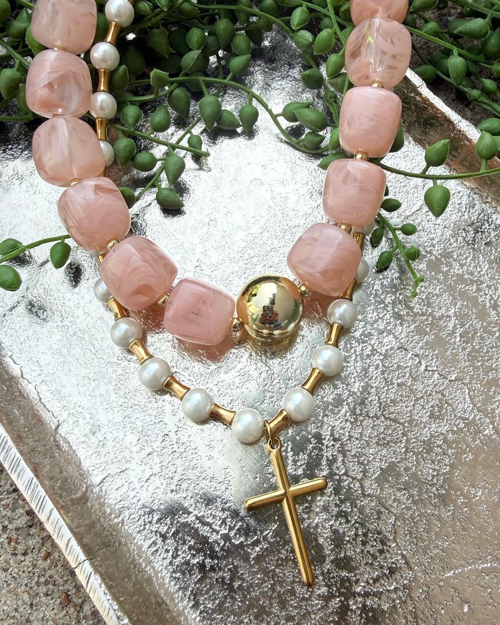 Lolly Beaded Cross Necklace : Hypoallergenic and Water Resistant