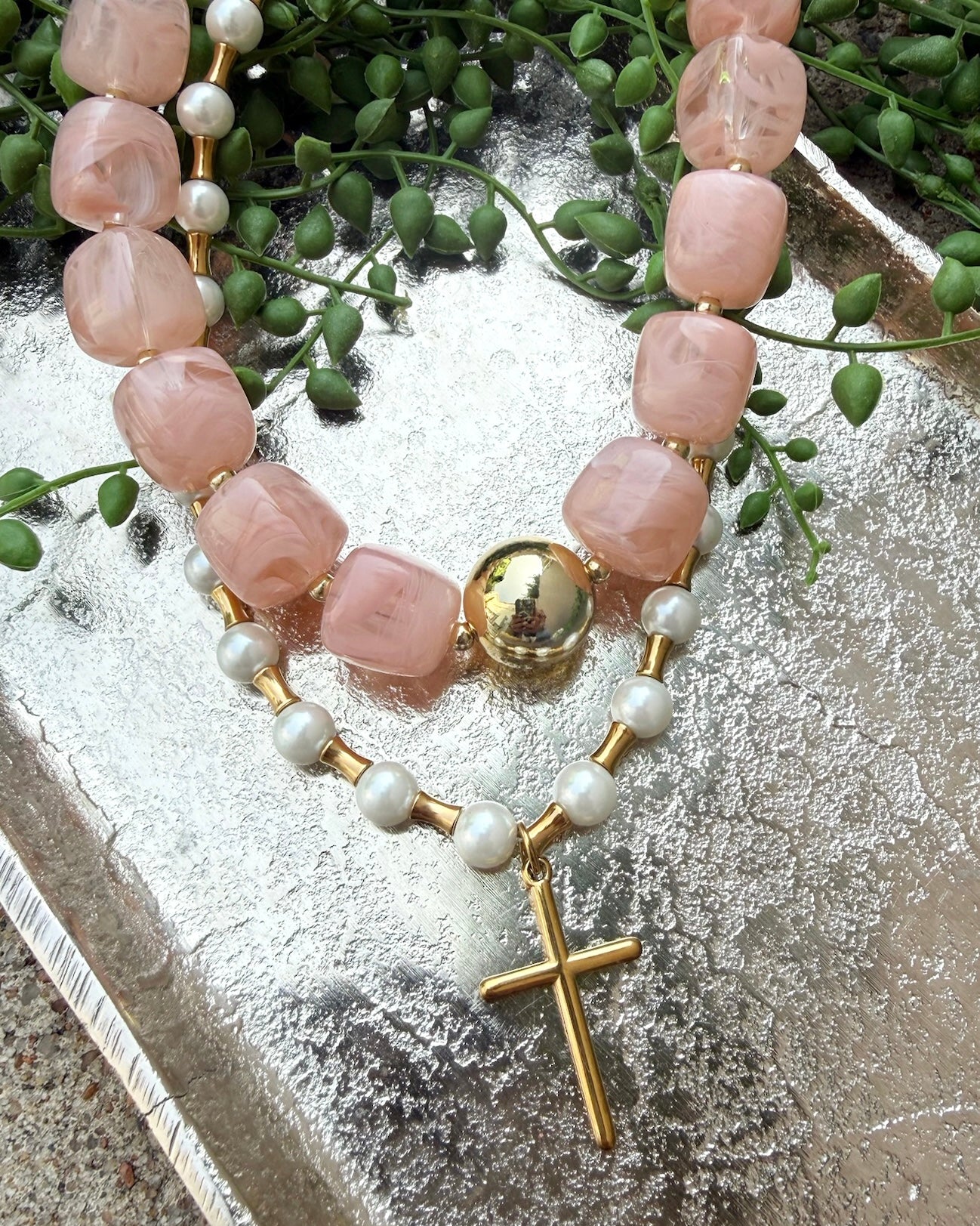 Lolly Beaded Cross Necklace : Hypoallergenic and Water Resistant