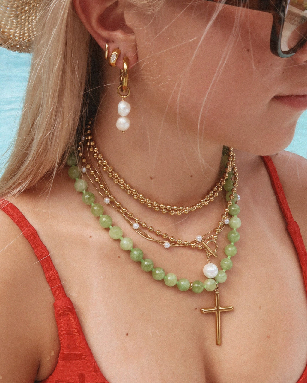 Conley Beaded Cross Necklace : Hypoallergenic and Water Resistant