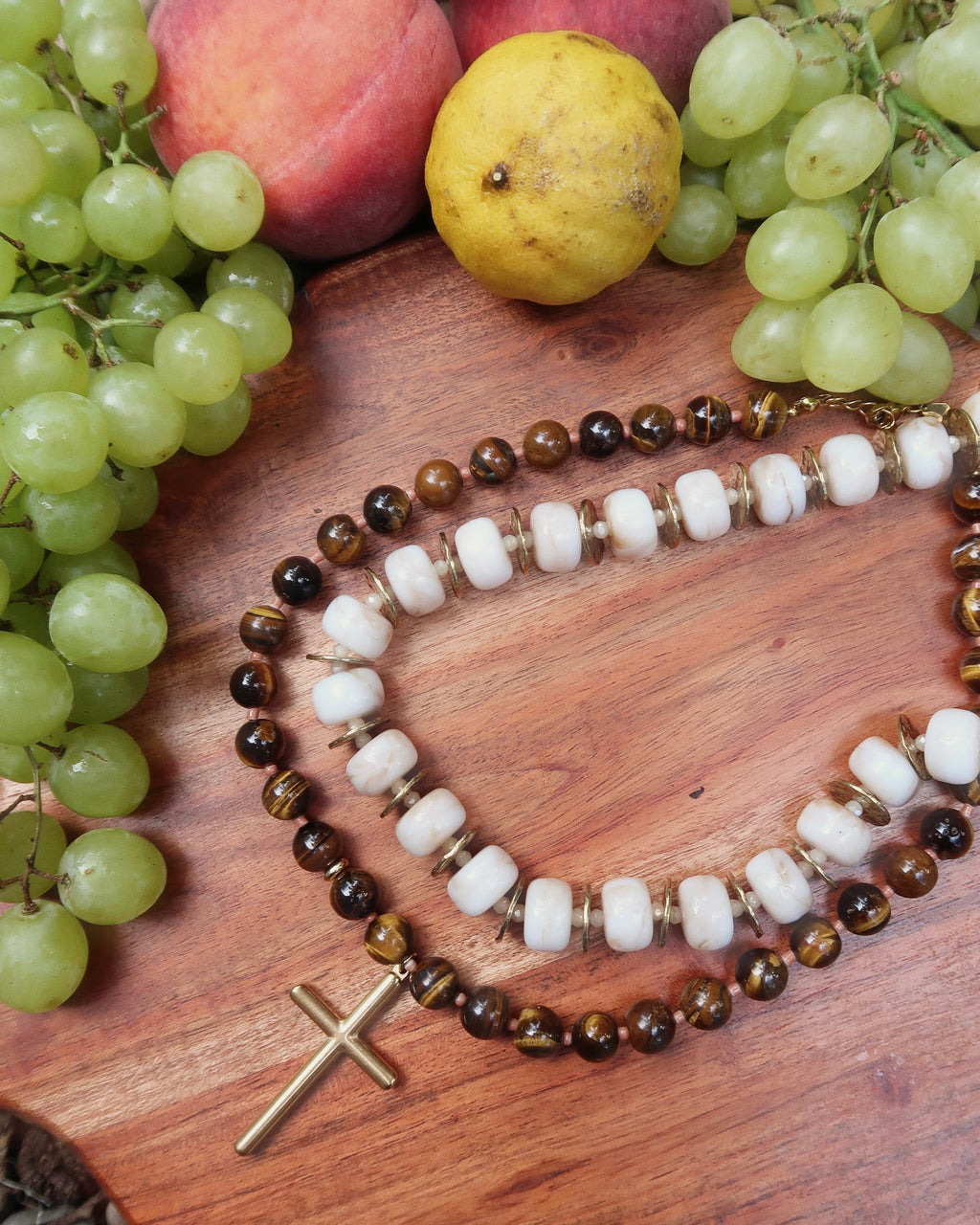 Conley Beaded Cross Necklace : Hypoallergenic and Water Resistant