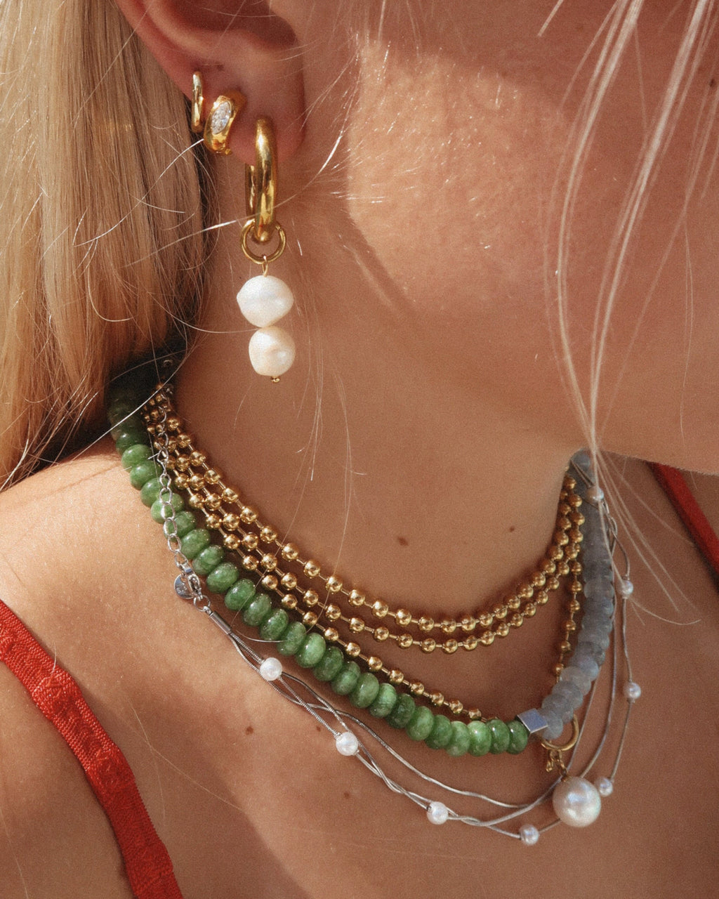 Isabelle Double Pearl Hoop : Hypoallergenic and Water Resistant