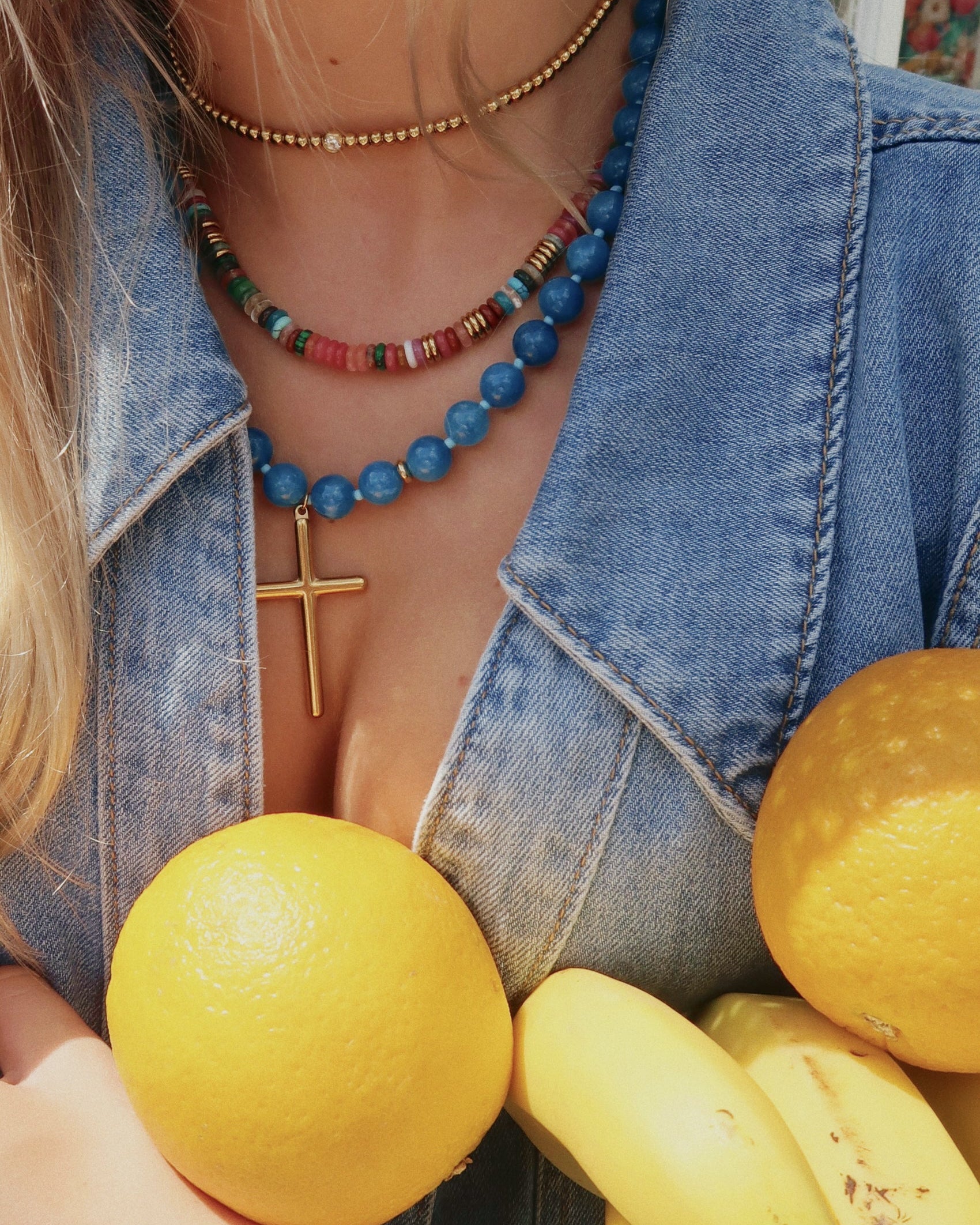 Conley Beaded Cross Necklace : Hypoallergenic and Water Resistant